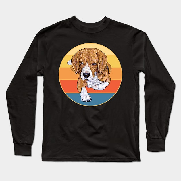 Cute Beagle Dog Breed Vintage Retro Sunset Animal Pet Long Sleeve T-Shirt by Inspirational And Motivational T-Shirts